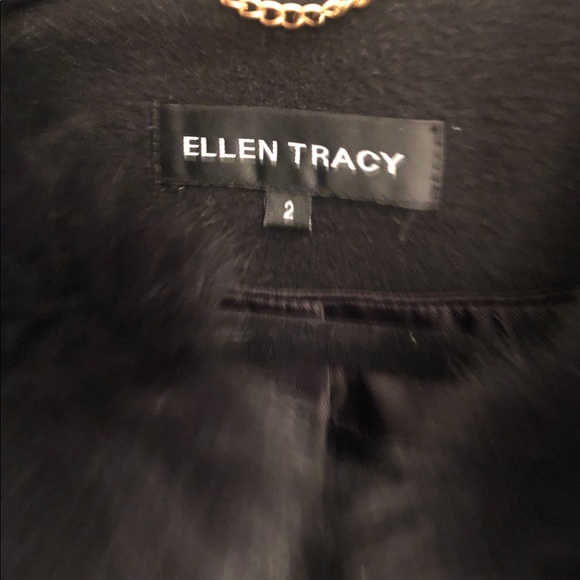 Ellen Tracy Black Wo Coat with Fur Collar - Picture 3 of 6